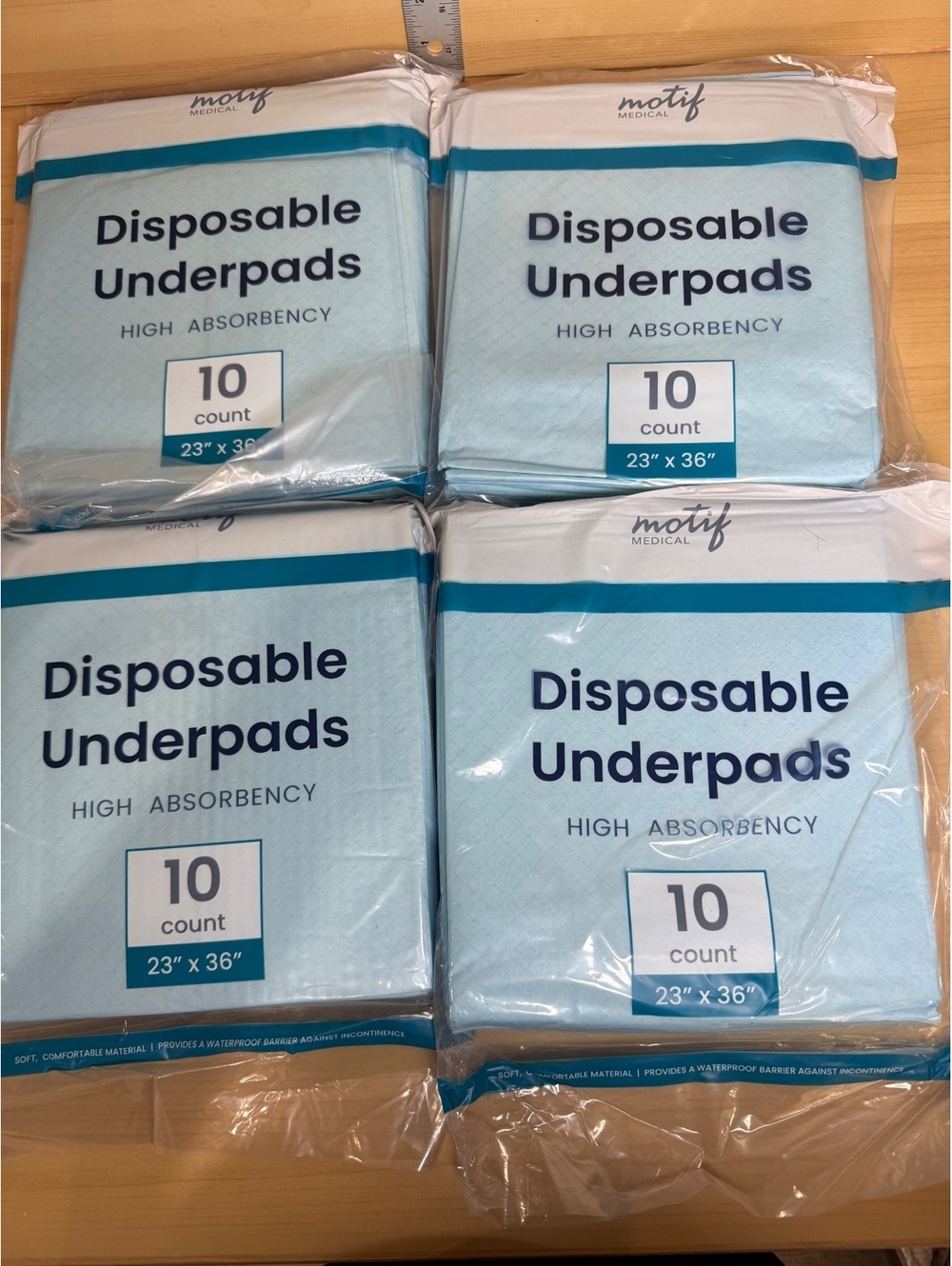 Motif Medical Disposable Underpads High Absorbency 23"x36" 4 pack/10 Count each